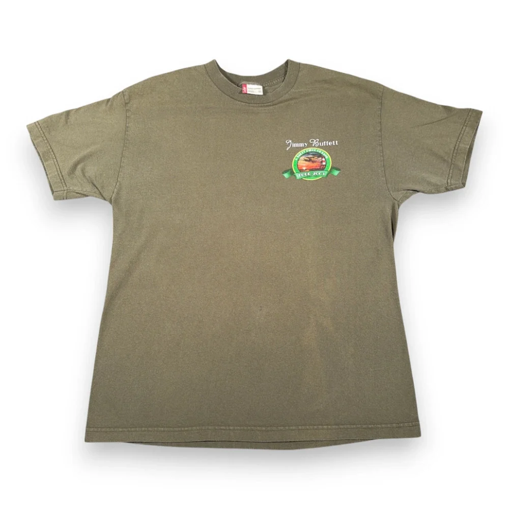 Vintage Jimmy Buffett Shirt Adult LARGE Green Band Tour Salty Land Levis Y2K